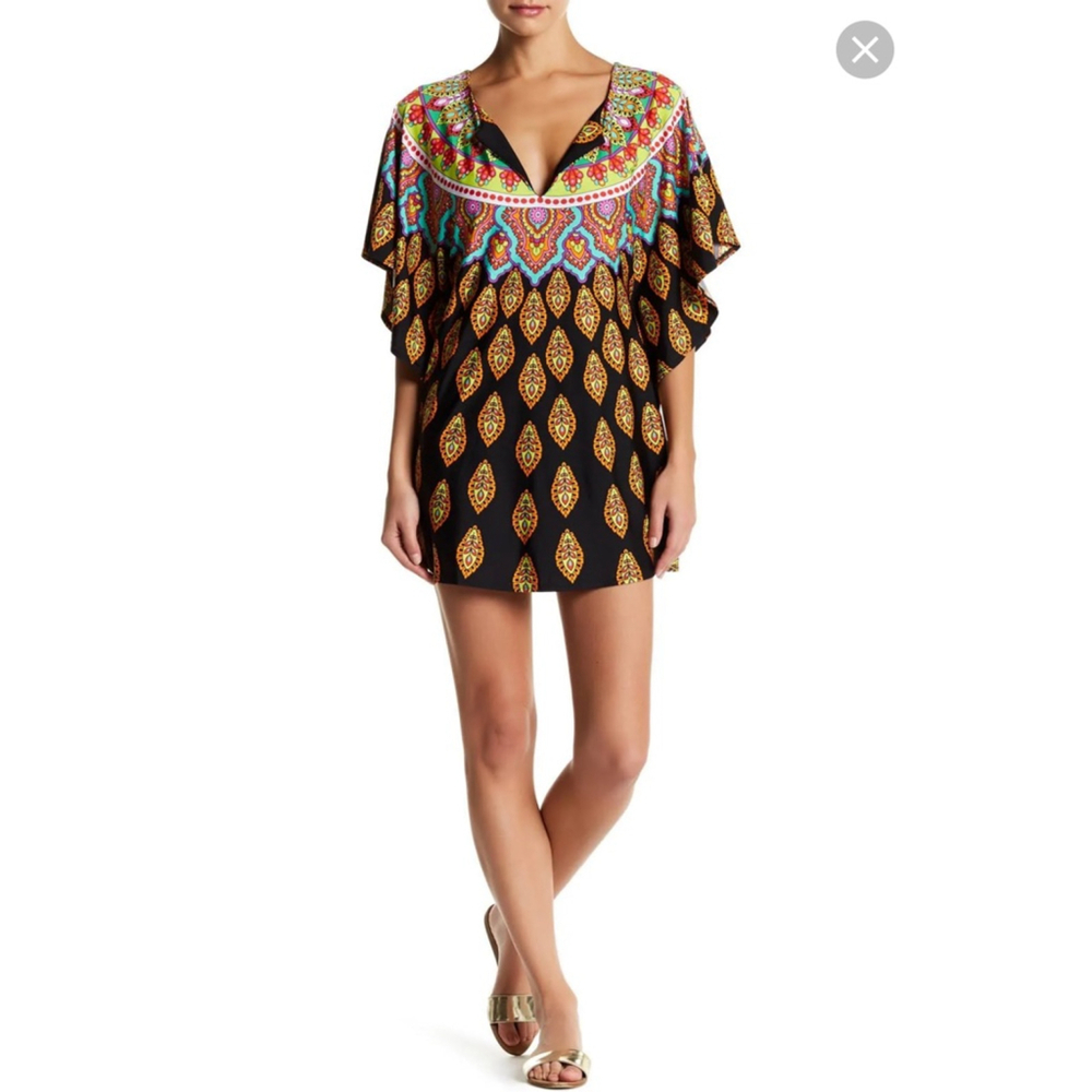 Nwt Trina Turk Colorful Bat Wing Black Yellow Orange Pink Blue Women's Size S